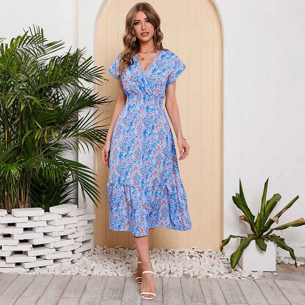 Summer Chiffon Floral Print Long Dress