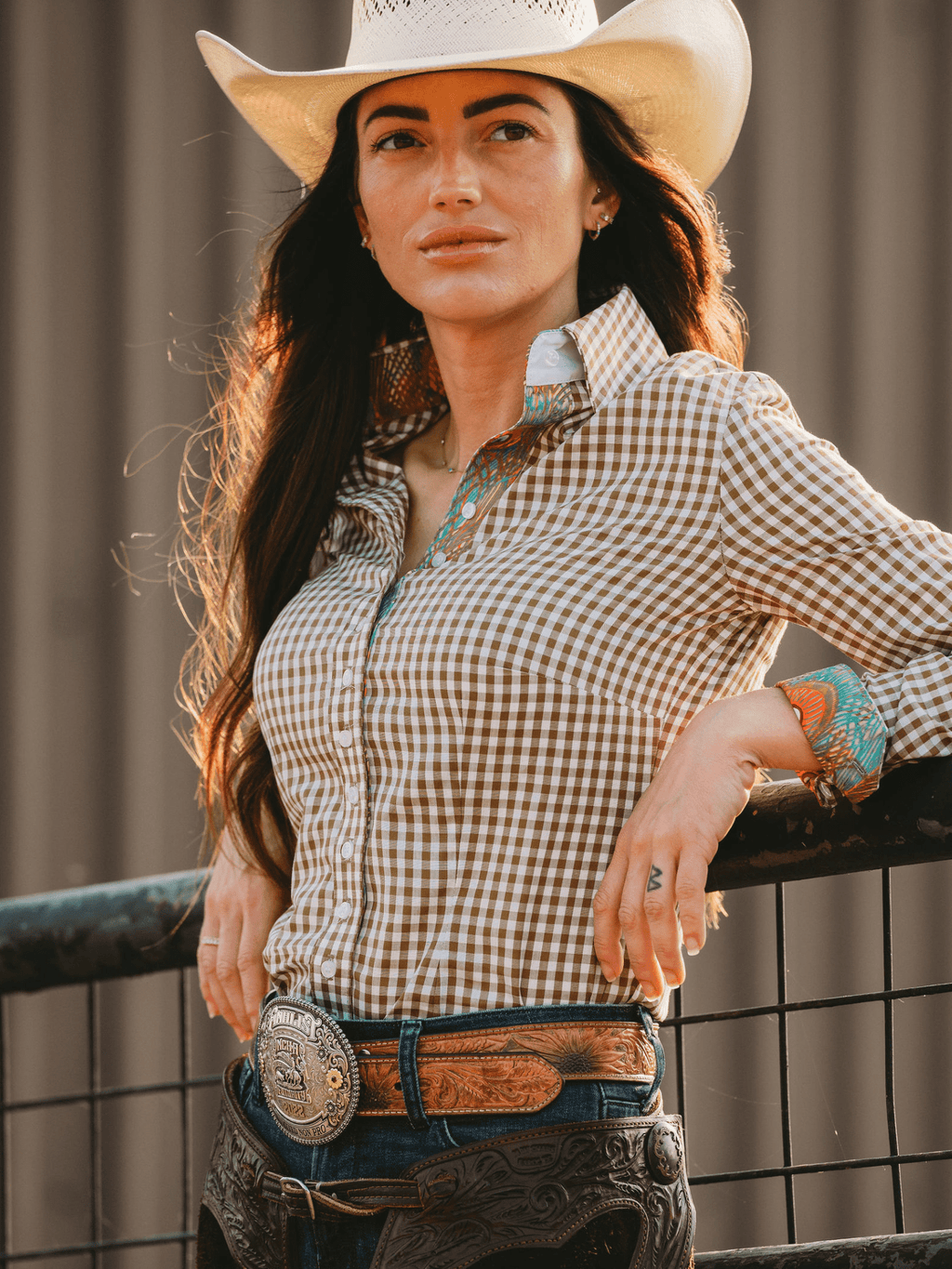 Olive Gingham Women's Western Shirt