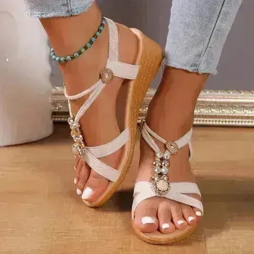 Solid Color Wedge, Ankle Buckle Sandal