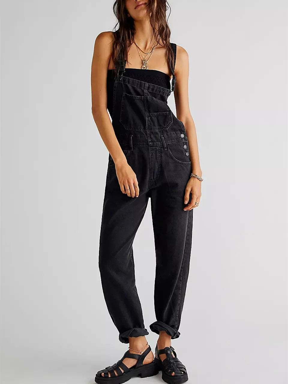 Women Loose Fit Classic Bib Casual Jean Stretchy Overalls