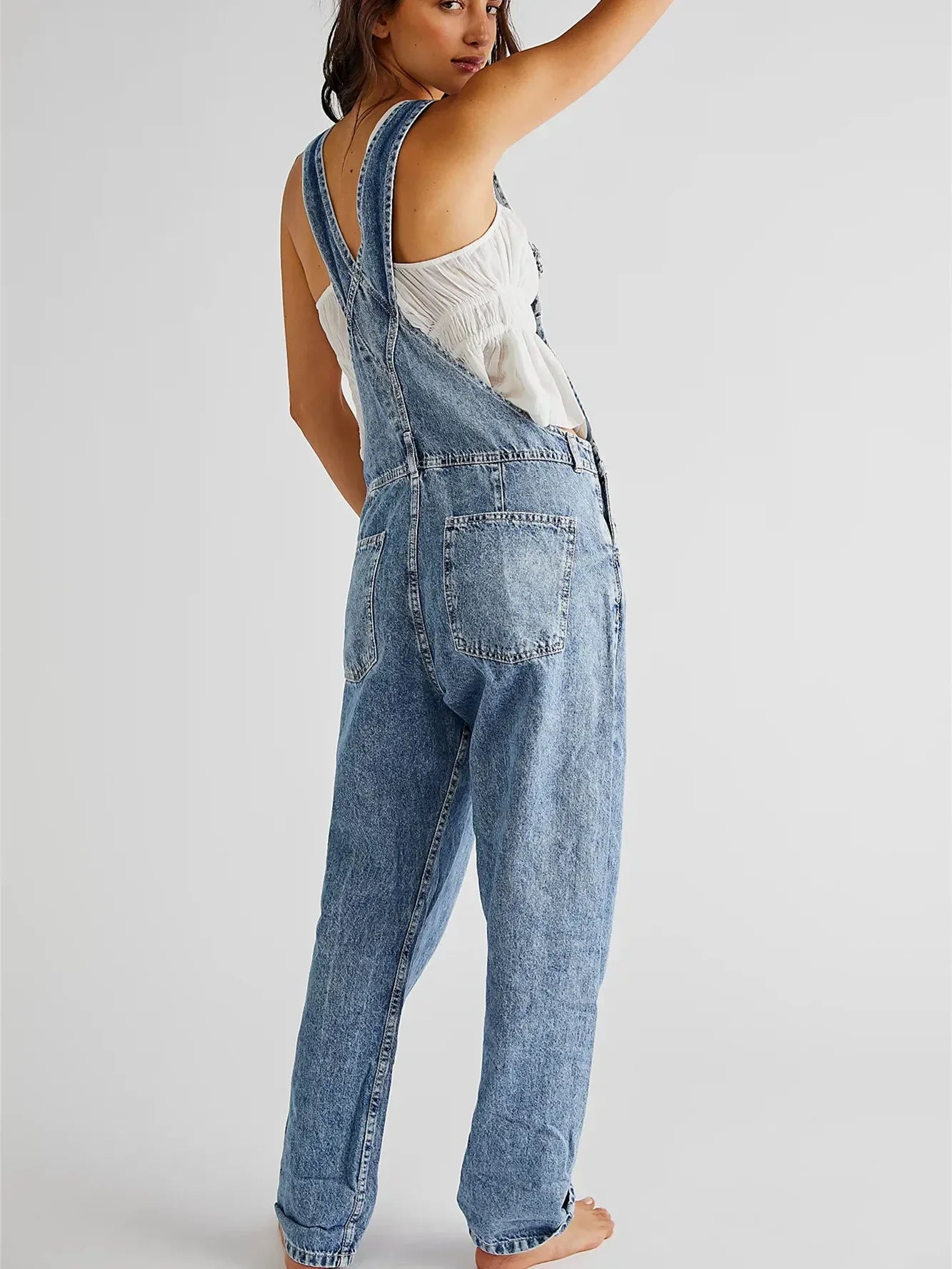 Women Loose Fit Classic Bib Casual Jean Stretchy Overalls