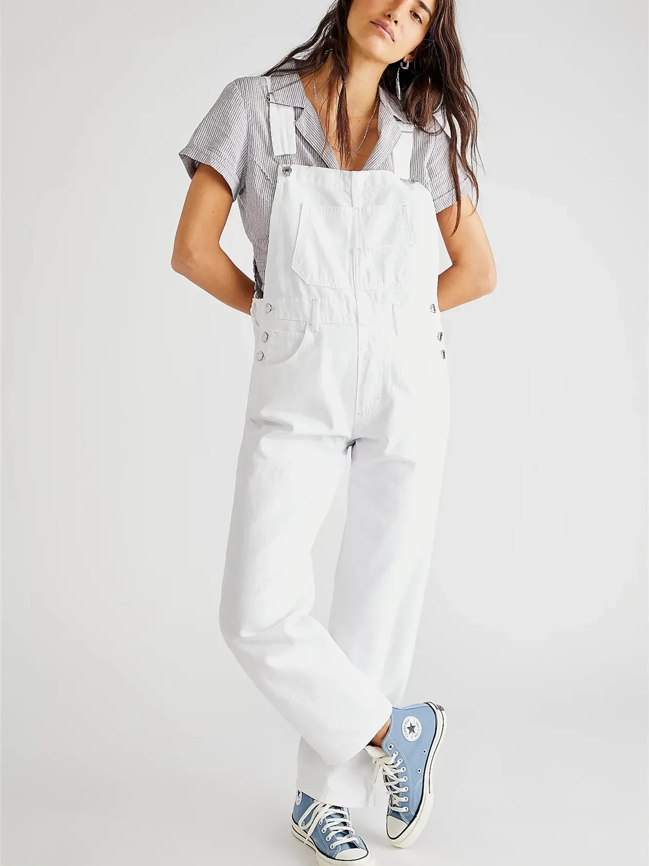 Women Loose Fit Classic Bib Casual Jean Stretchy Overalls