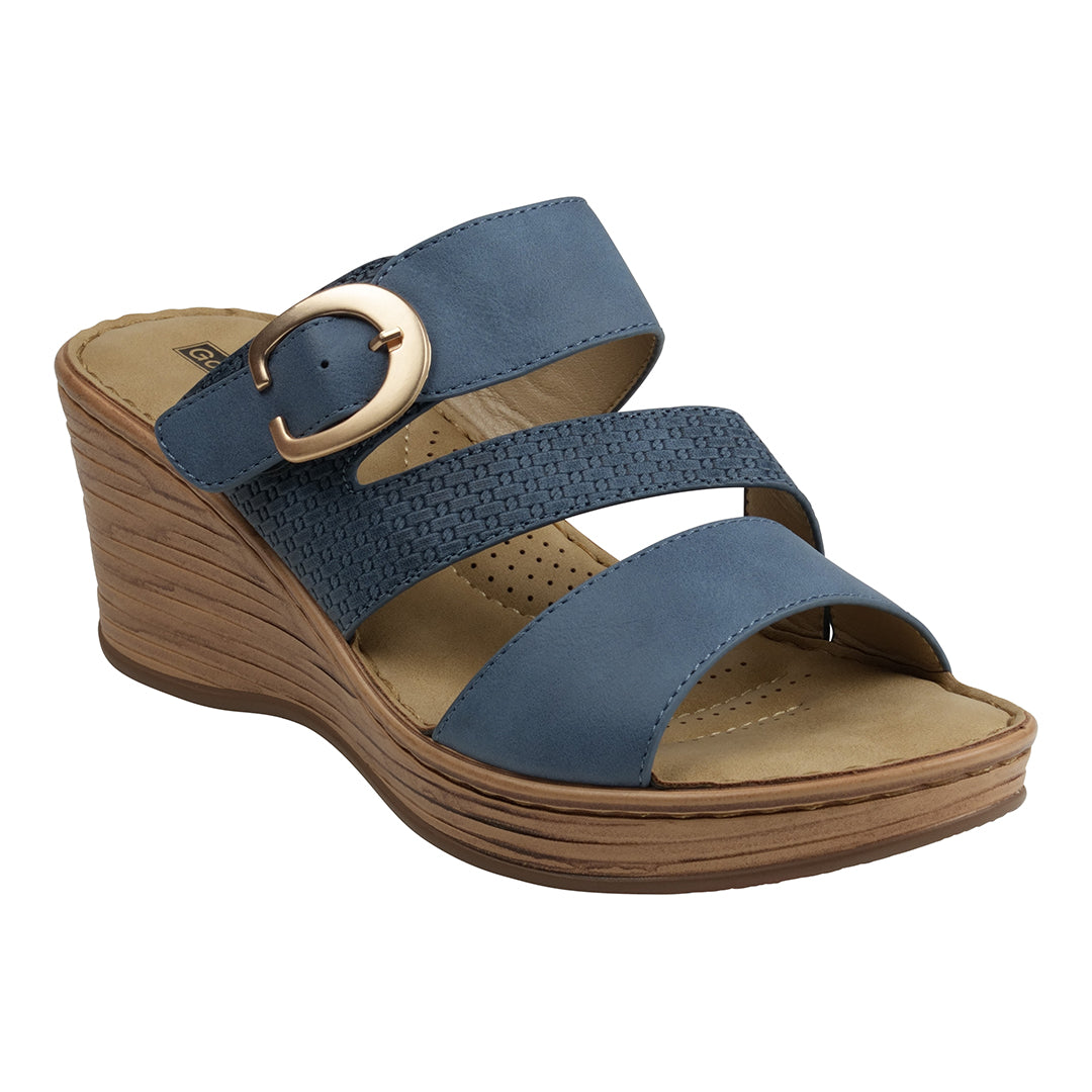Blue Wedge Sandals with Buckle