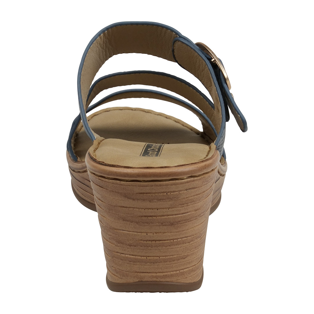 Blue Wedge Sandals with Buckle