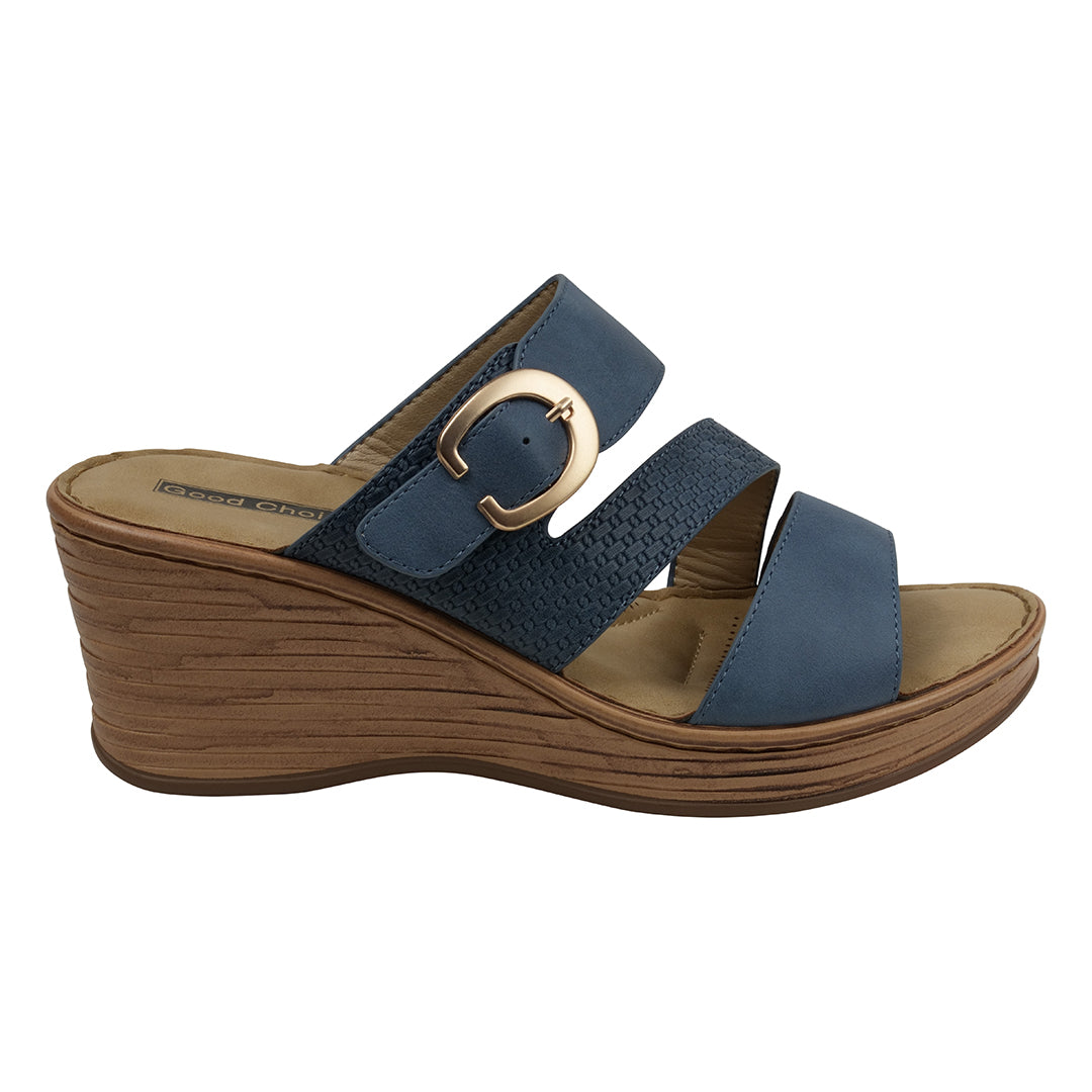Blue Wedge Sandals with Buckle
