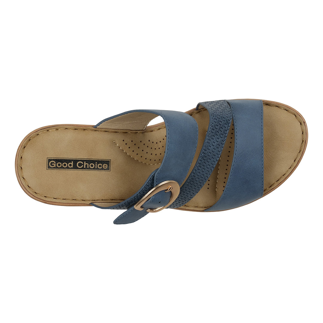 Blue Wedge Sandals with Buckle