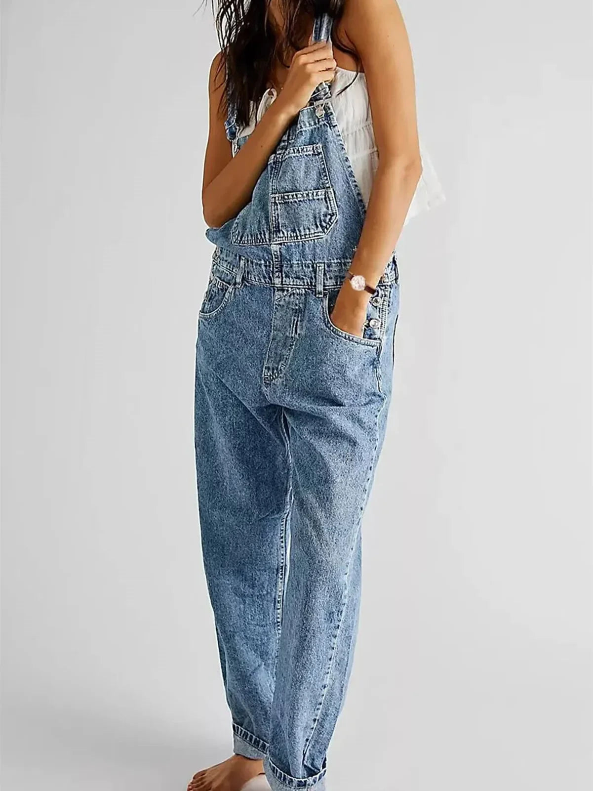 Women Loose Fit Classic Bib Casual Jean Stretchy Overalls