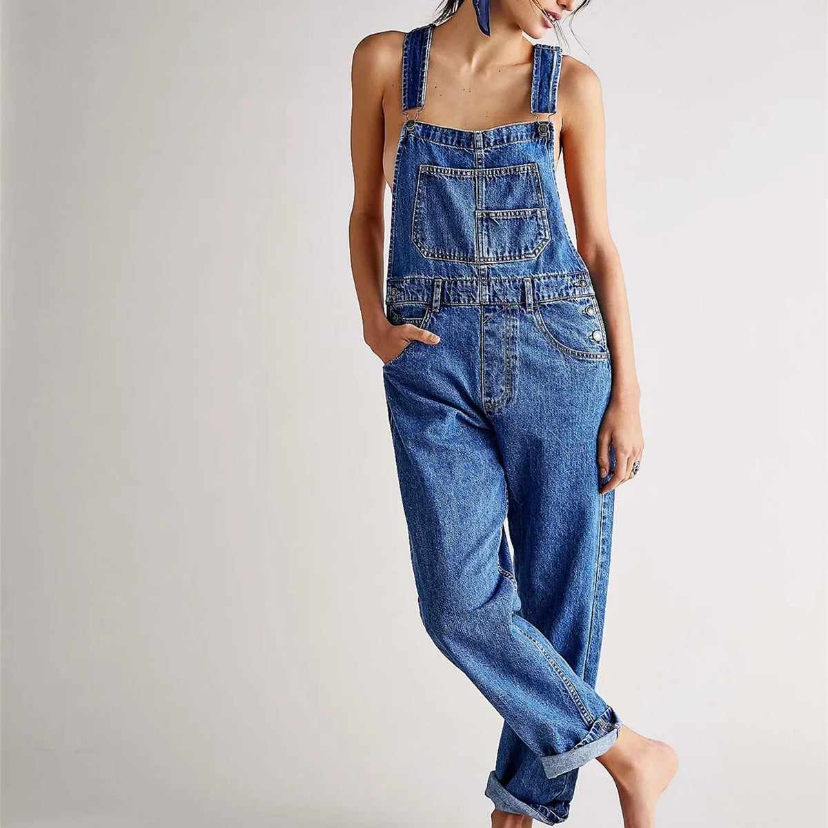 Women Loose Fit Classic Bib Casual Jean Stretchy Overalls