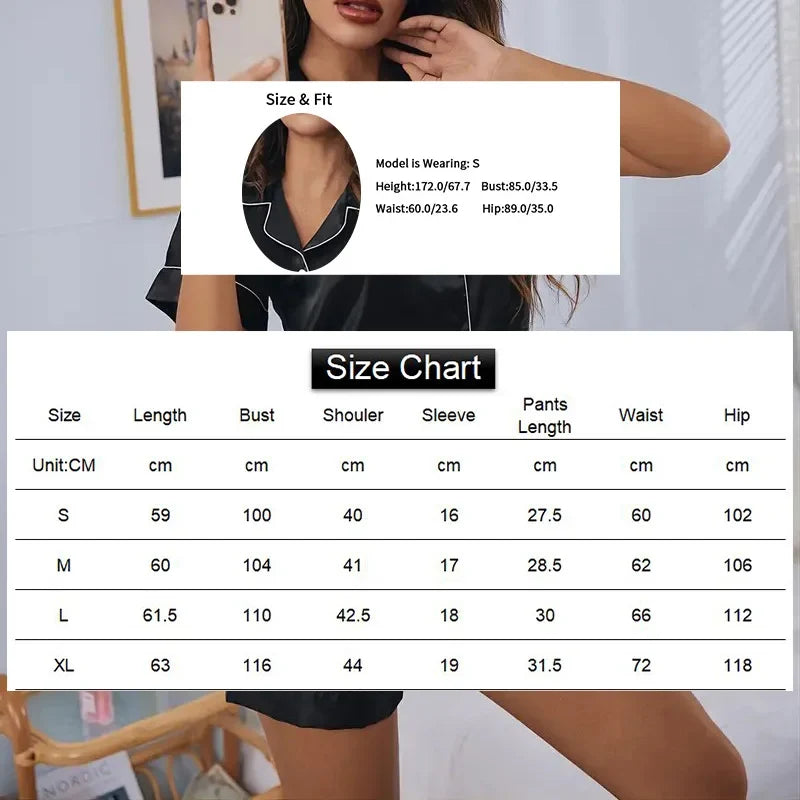 Women Silk Satin Pajamas Set Two-piece Pj Sets