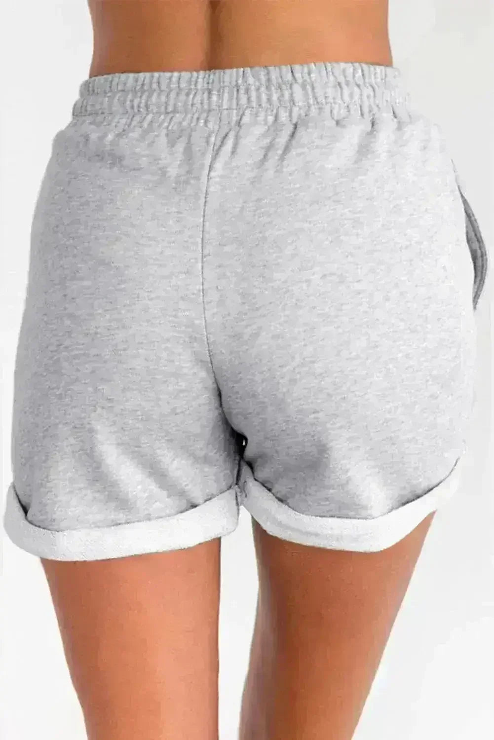 Gray Tie Waist Side Pockets Cuffed Lounge Shorts