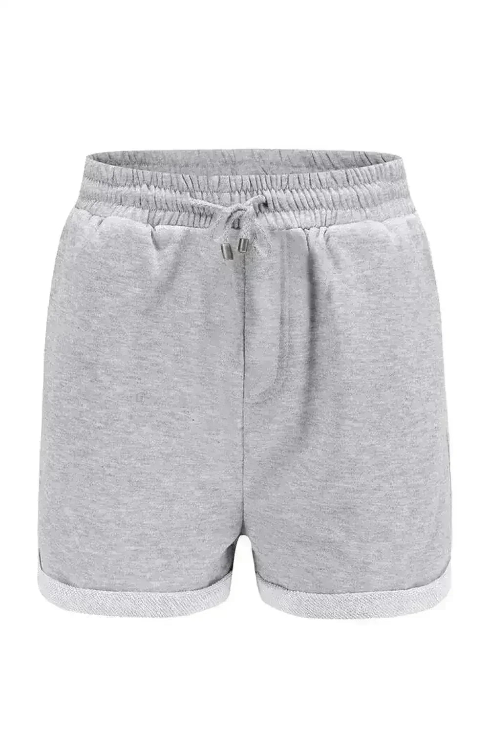 Gray Tie Waist Side Pockets Cuffed Lounge Shorts