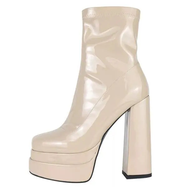 Zipper Luxury Designer Rubber High Heel Ankle Boots
