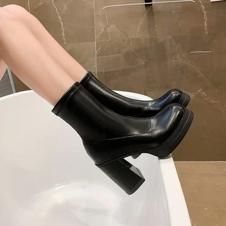 Zipper Luxury Designer Rubber High Heel Ankle Boots