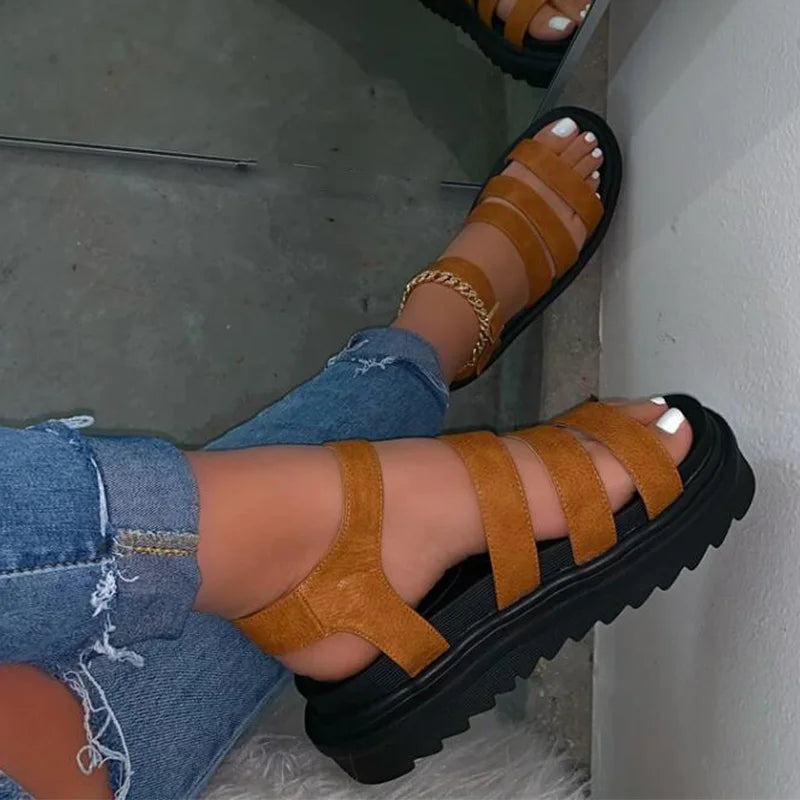 Gladiator Ladies Buckle Strap Snake Print Sandles
