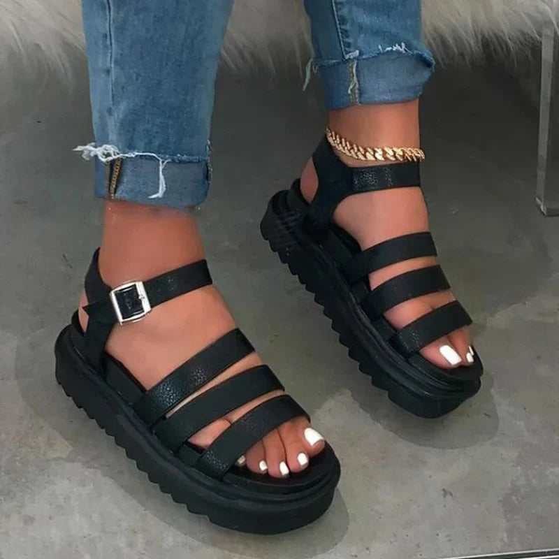 Gladiator Ladies Buckle Strap Snake Print Sandles
