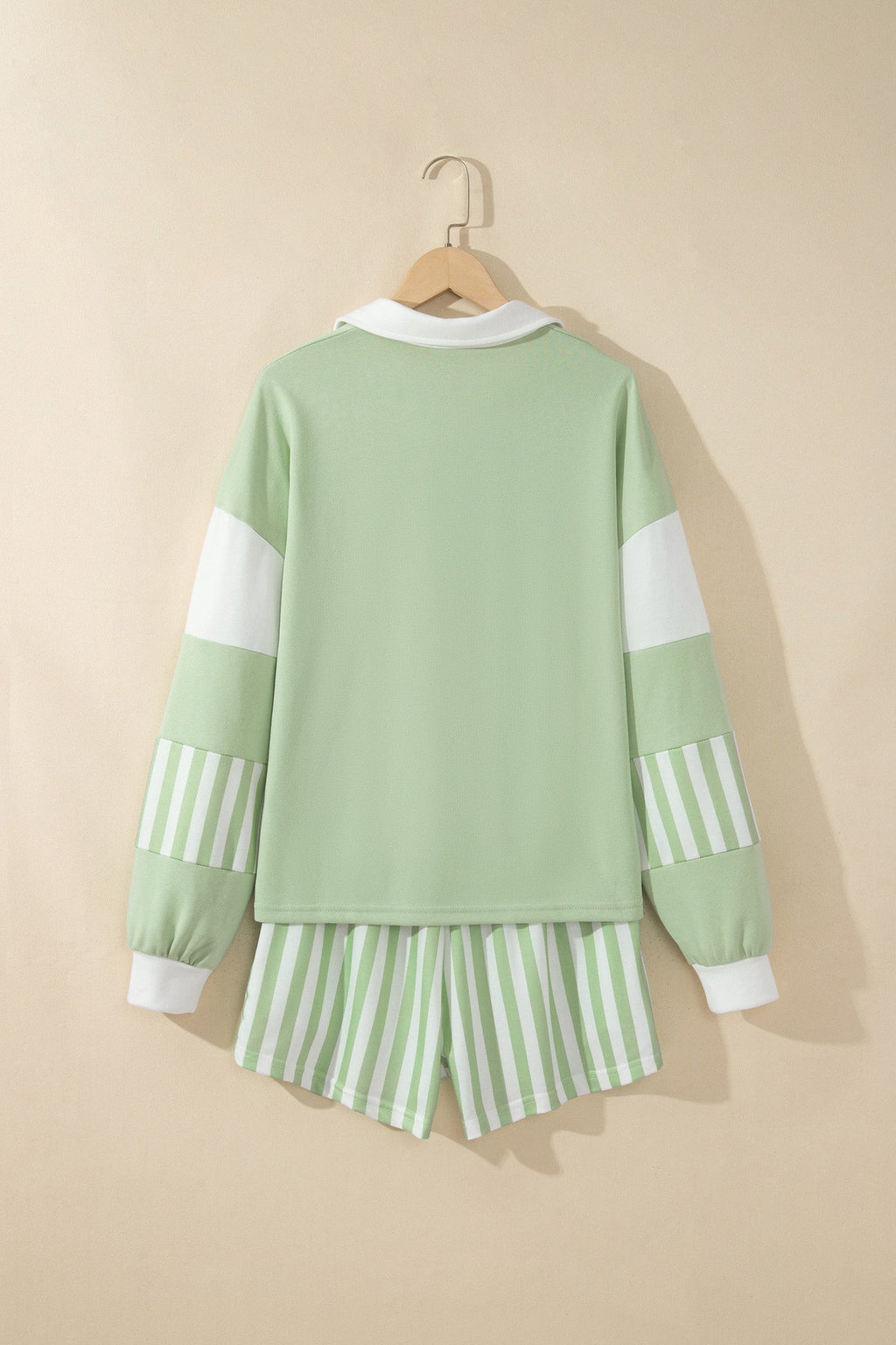 Gossamer Pink Striped Color Block Pullover Top Drawstring Shorts Set