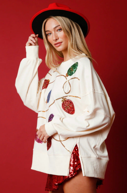 Christmas Sequins Long Sleeve Pullover Hoodie