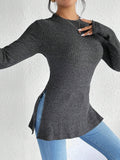 New Arrival Solid Color Ribbed Brushed Knit T-Shirt With Round Neck And Ribbed Hem