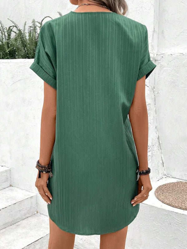 Button-Front V-Neck Dress