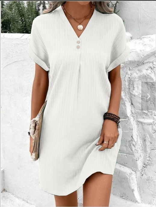 Button-Front V-Neck Dress