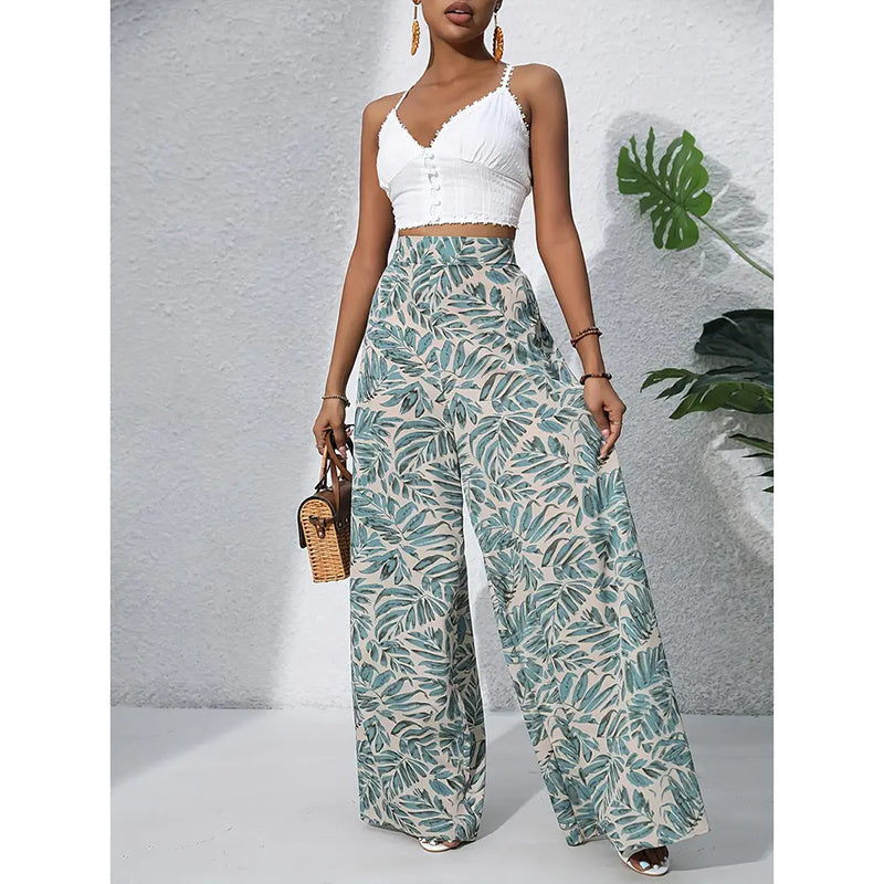 Printed High‑Waist Wide‑Leg Palazzo Pants