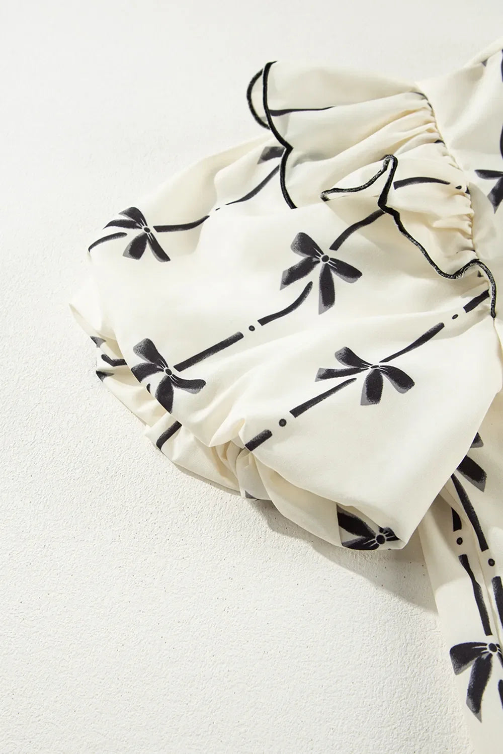 Bow Print  Short Sleeve Blouse