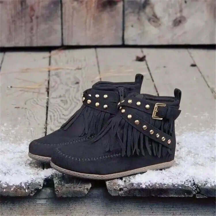 Winter Ankle Boots with Rivet Tassel Detail