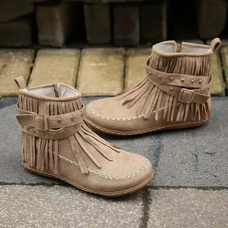 Winter Ankle Boots with Rivet Tassel Detail