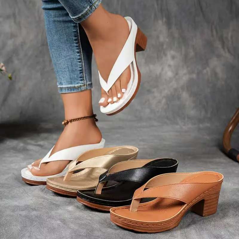 Square Medium Heel Wedge Sandals