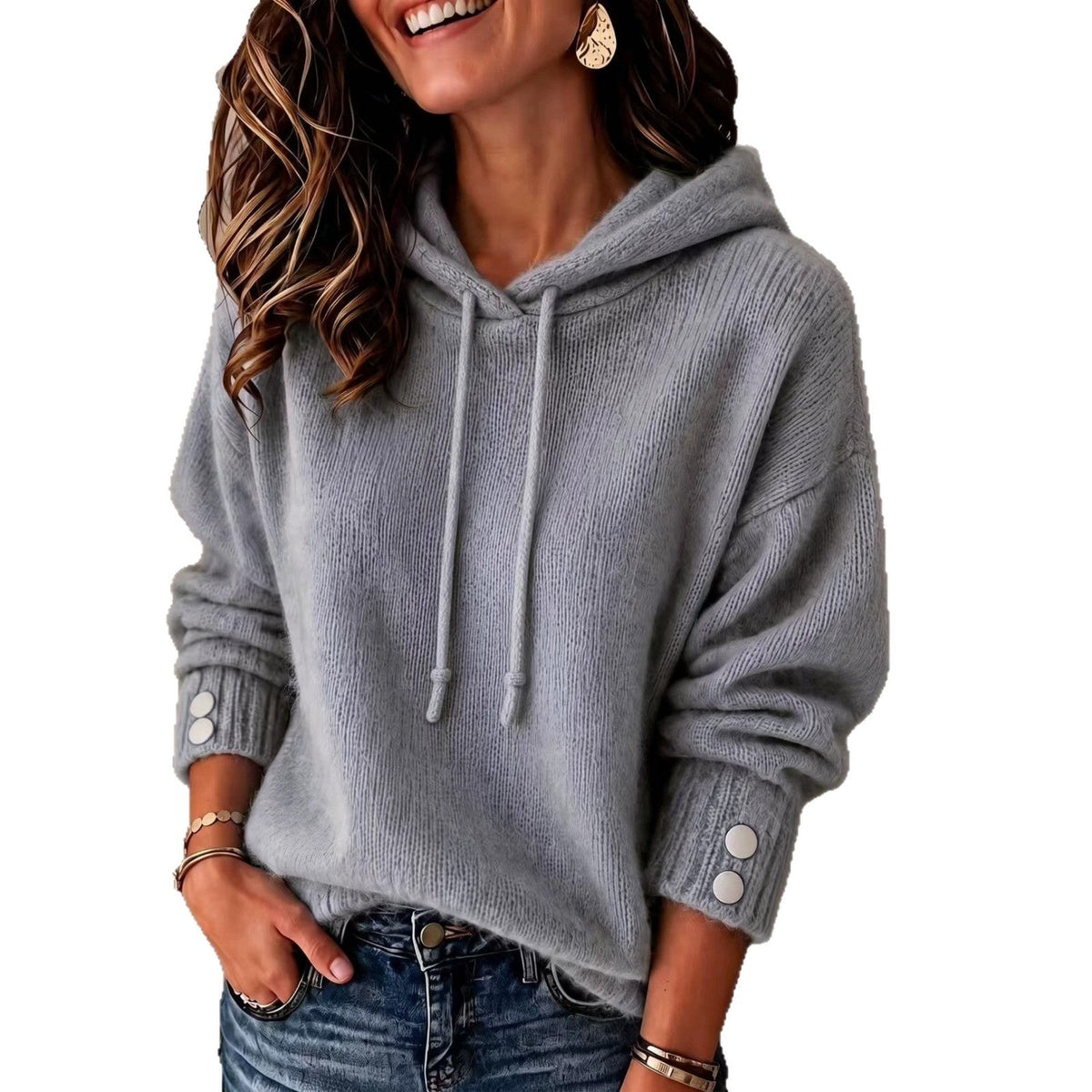 Hooded Loose-fit Drawstring Sweater