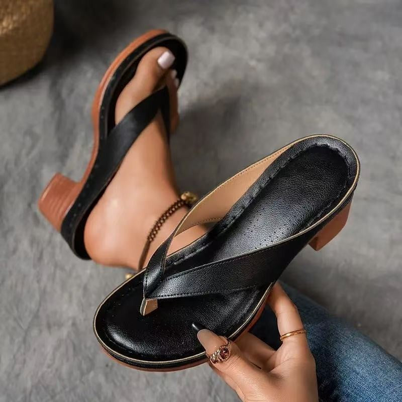 Square Medium Heel Wedge Sandals
