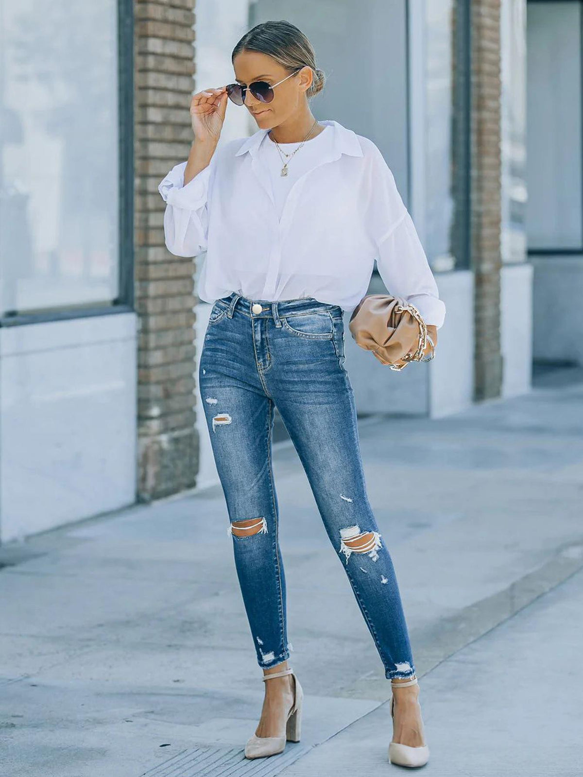 Plus-size Skinny Denim Jeans Stretchy With Distressed Holes