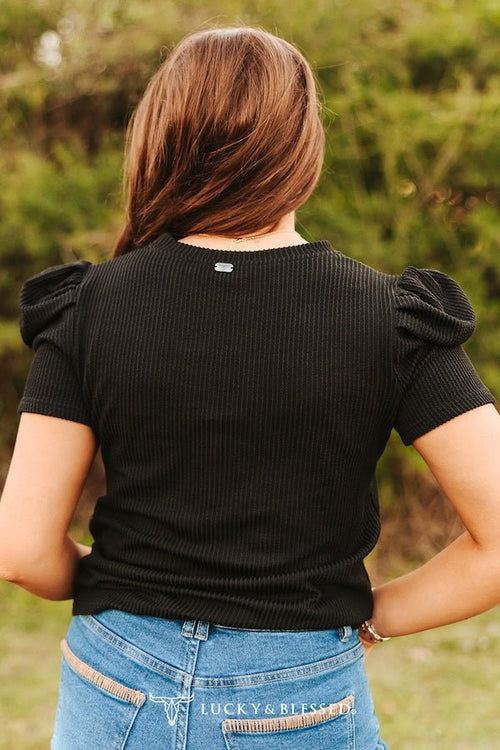 "Midnight Western" Ribbed Puff Sleeve Top