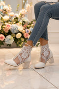 Lace-Embroidered Mesh Chunky-Heel Ankle Boots