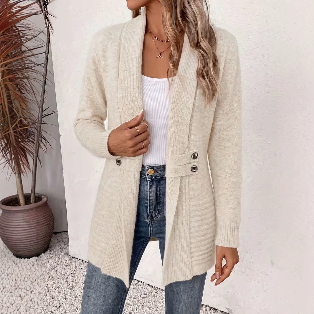 Belt Cardigan Lazy Style Versatile Mid-length Sweater