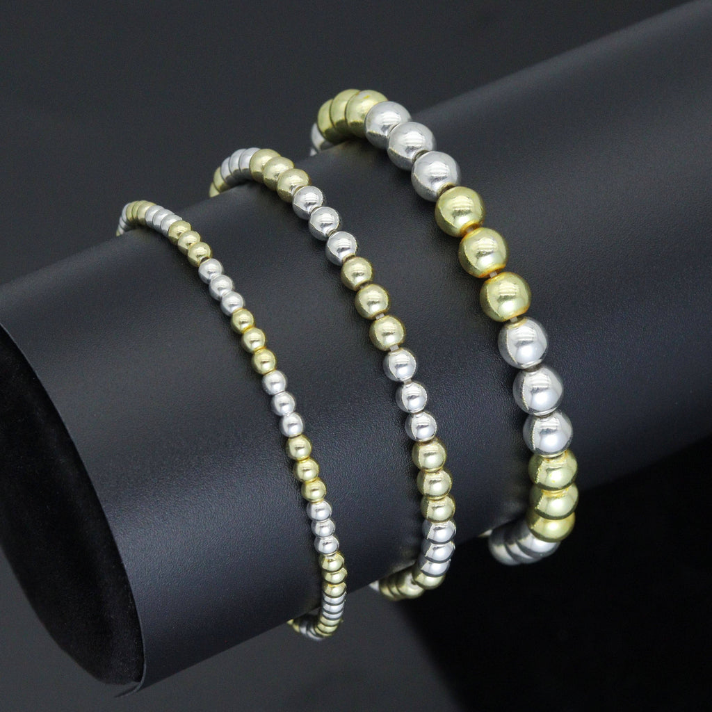 Gold and Silver Hematite Ball Beads Adjustable Bracelet