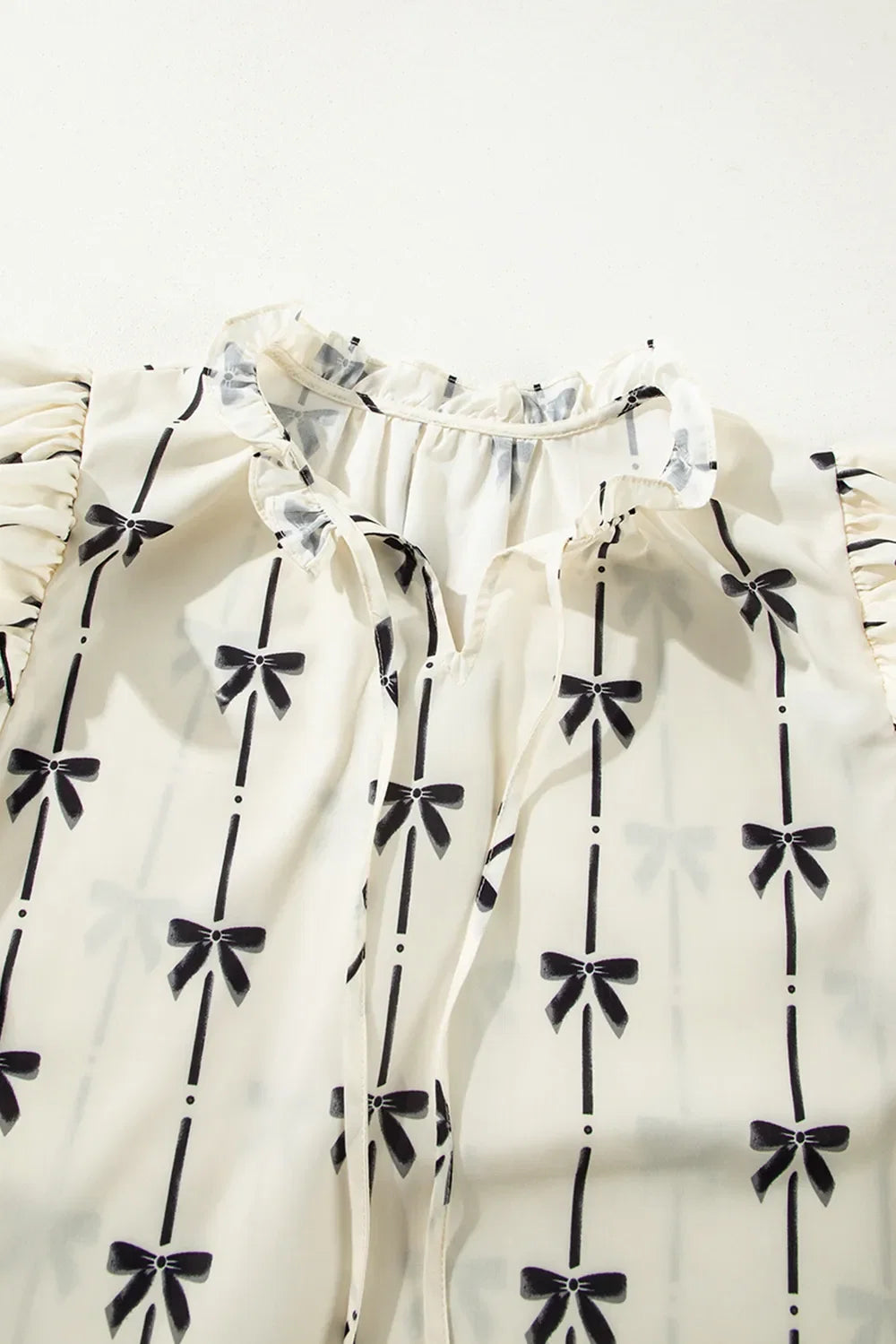 Bow Print  Short Sleeve Blouse