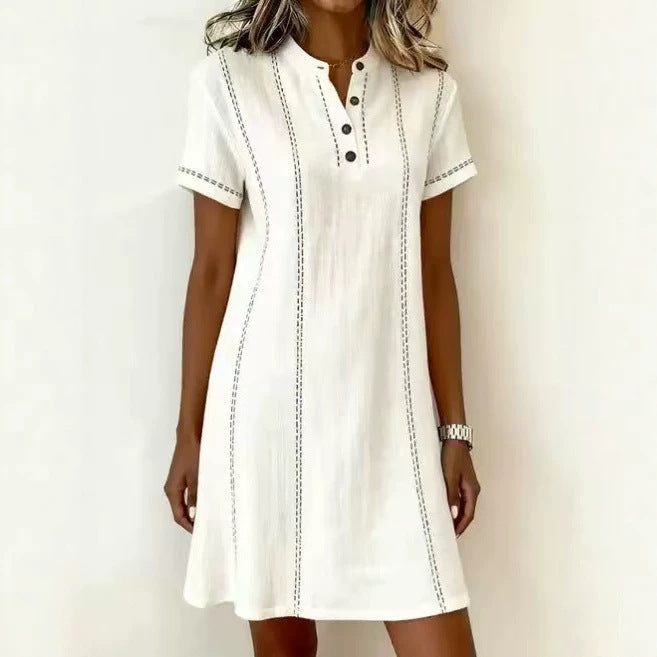 Printed Button-Up Stand Collar Midi Dress