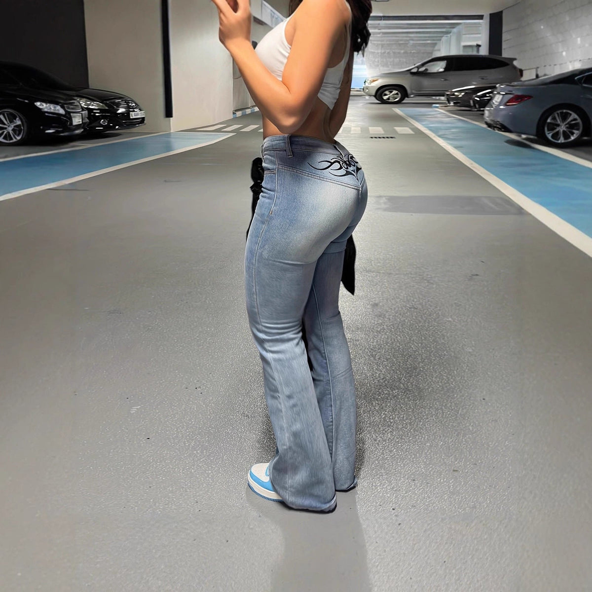 Denim Jeans With A Personalized Street-style Print