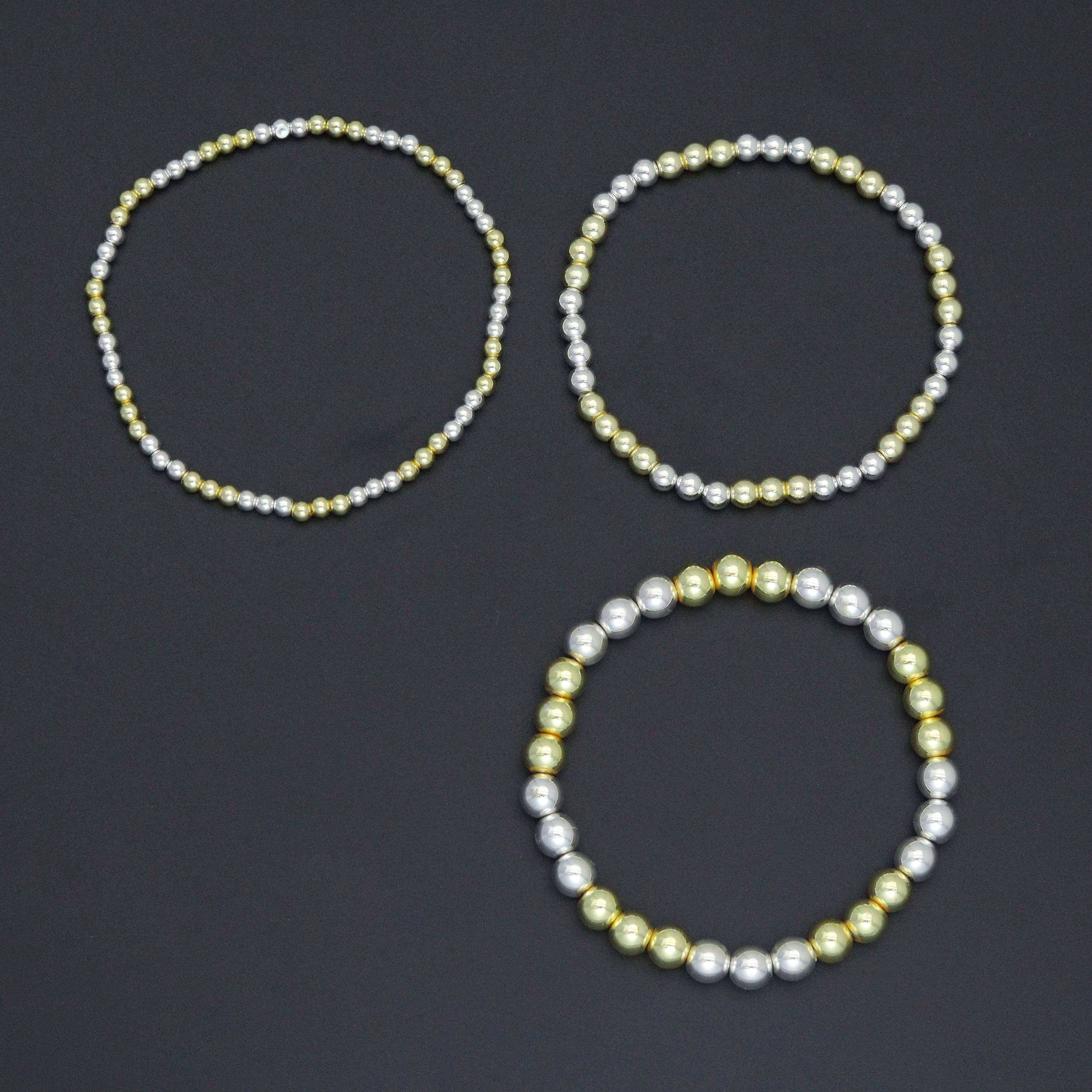 Gold and Silver Hematite Ball Beads Adjustable Bracelet