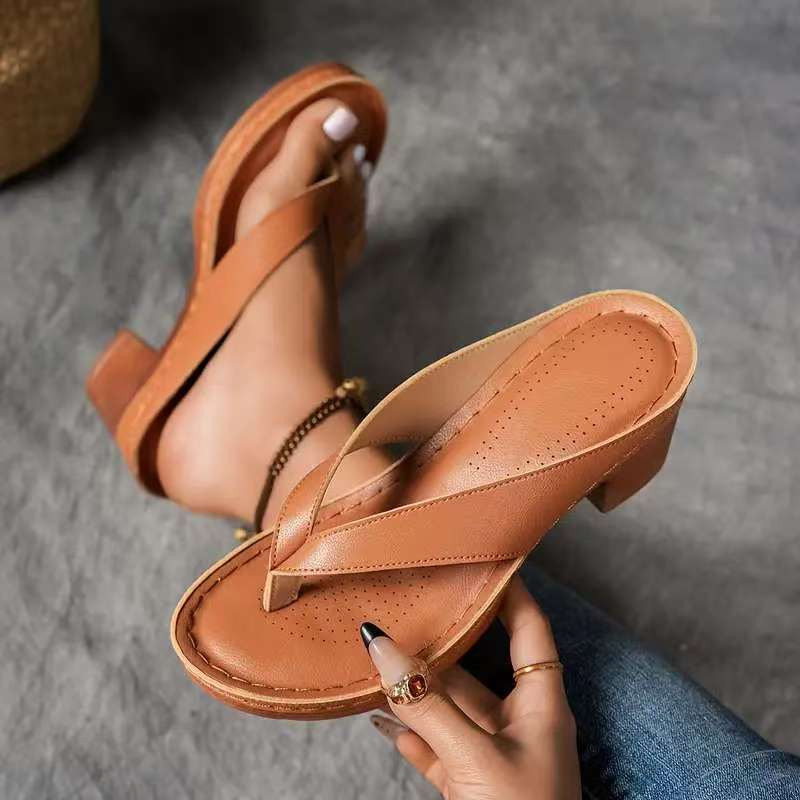Square Medium Heel Wedge Sandals
