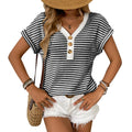 Knitted V-Neck Button Short Sleeve Top