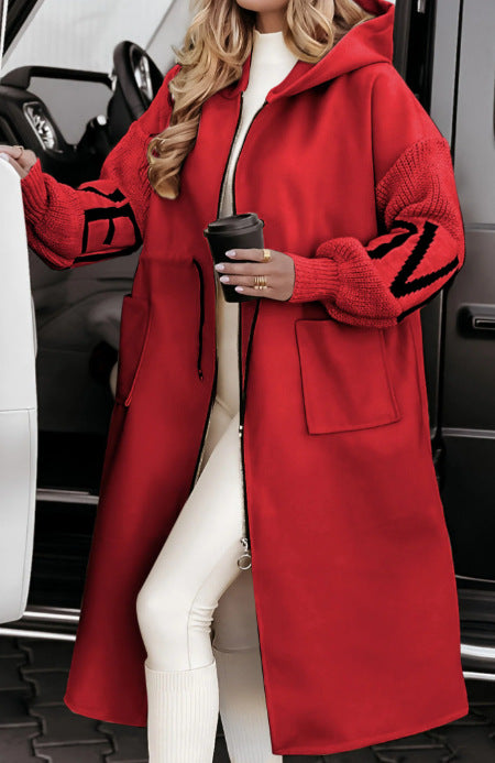 Hooded Windbreaker Long Jacket With Pockets And Drawstring Design