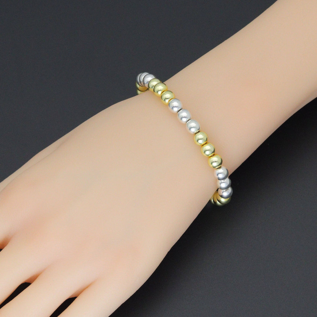 Gold and Silver Hematite Ball Beads Adjustable Bracelet