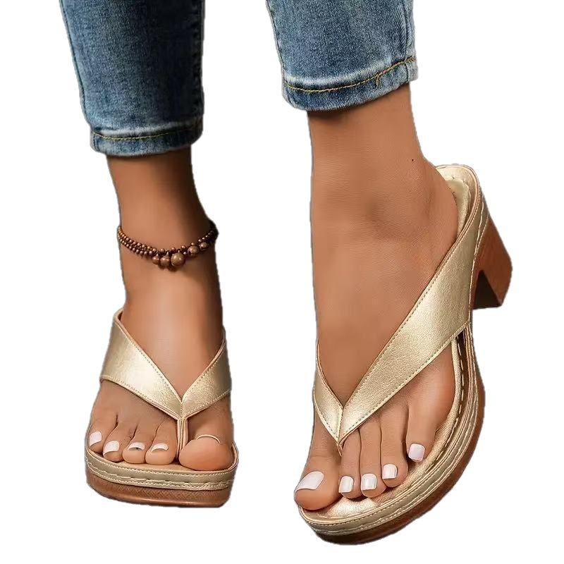 Square Medium Heel Wedge Sandals