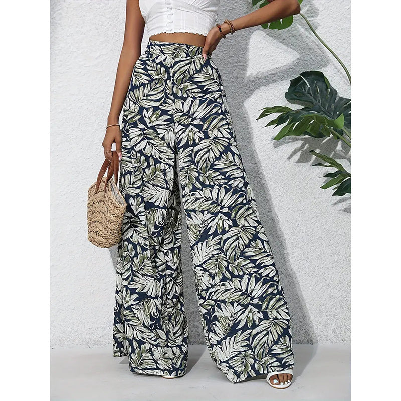 Printed High‑Waist Wide‑Leg Palazzo Pants