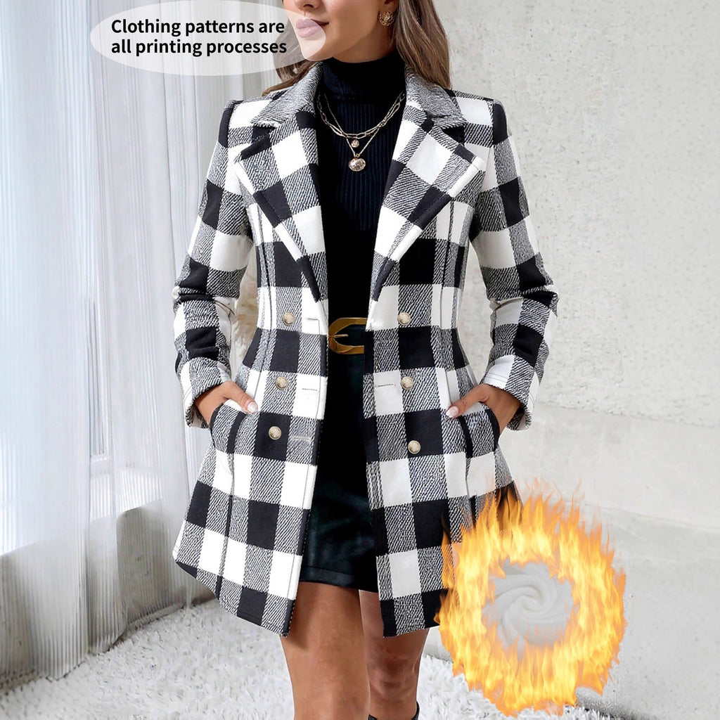 Plaid Fleece-lined Loose-fit Coat
