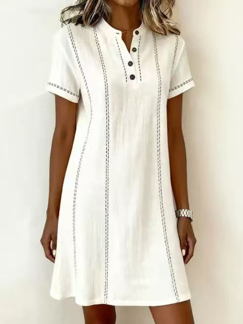 Printed Button-Up Stand Collar Midi Dress