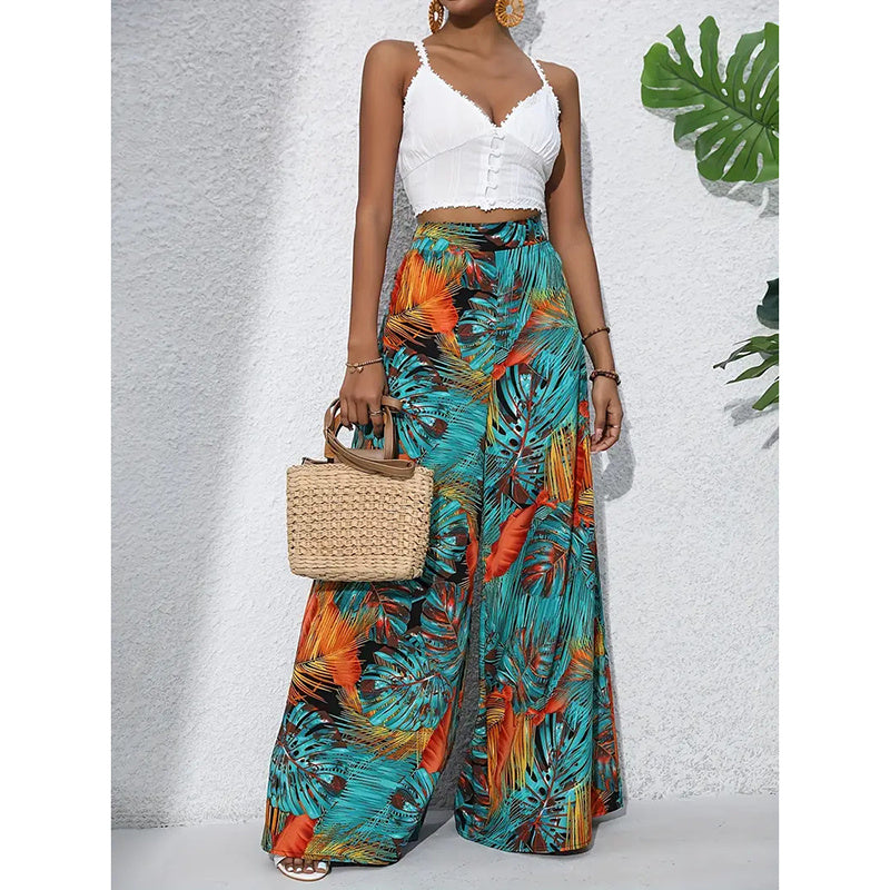 Printed High‑Waist Wide‑Leg Palazzo Pants