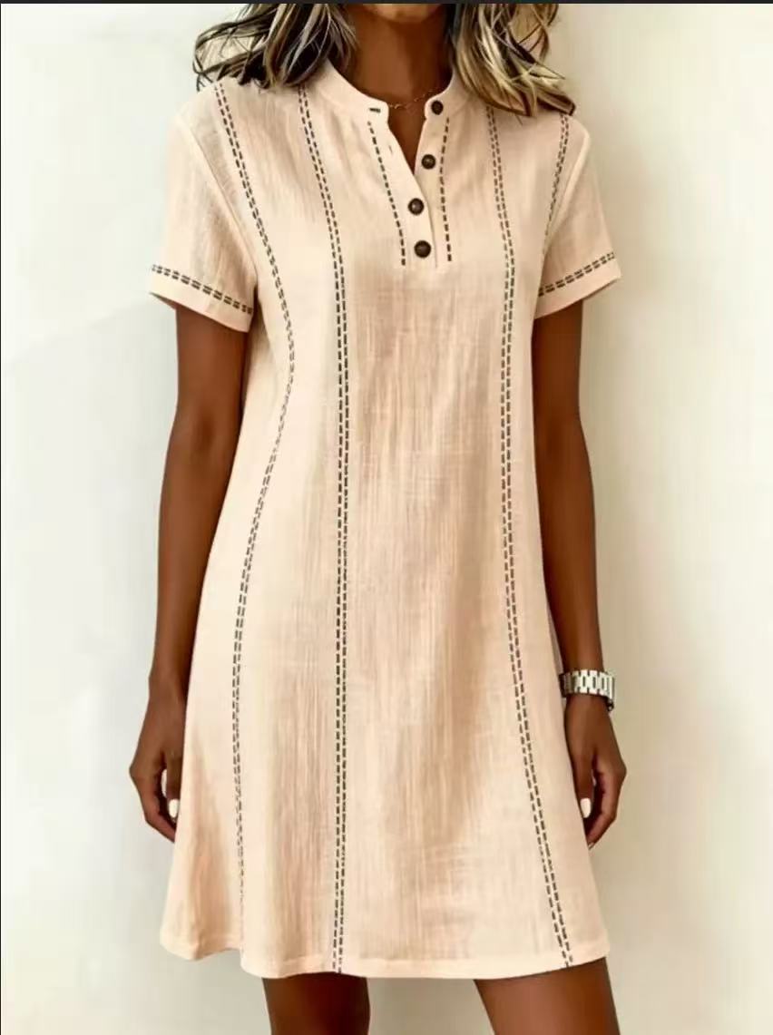Printed Button-Up Stand Collar Midi Dress